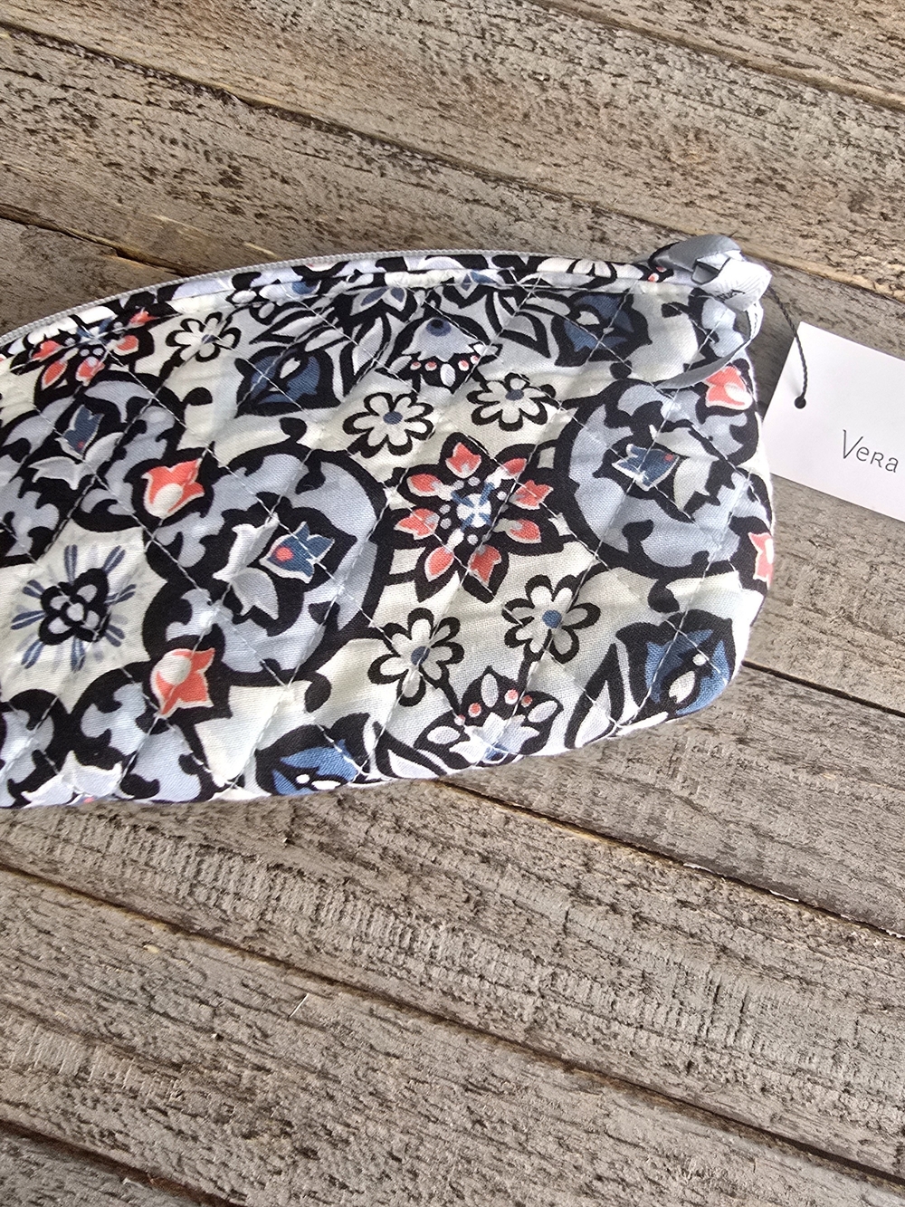Vera Bradley Quilted Pouch in Black, White & Blue Floral